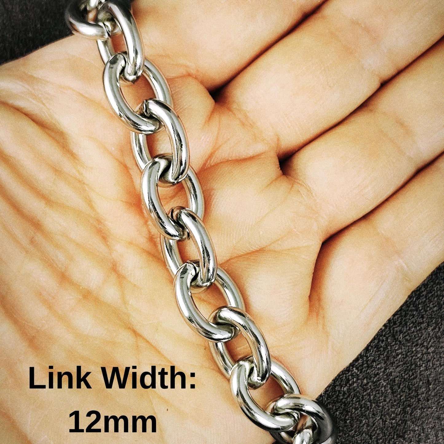 Stainless Steel Chunky Oval Link Chain By Meter, Waterproof Bold Rolo Cable Chain Wholesale Mens Unisex Jewelry Gift 8mm, 9mm, 12mm