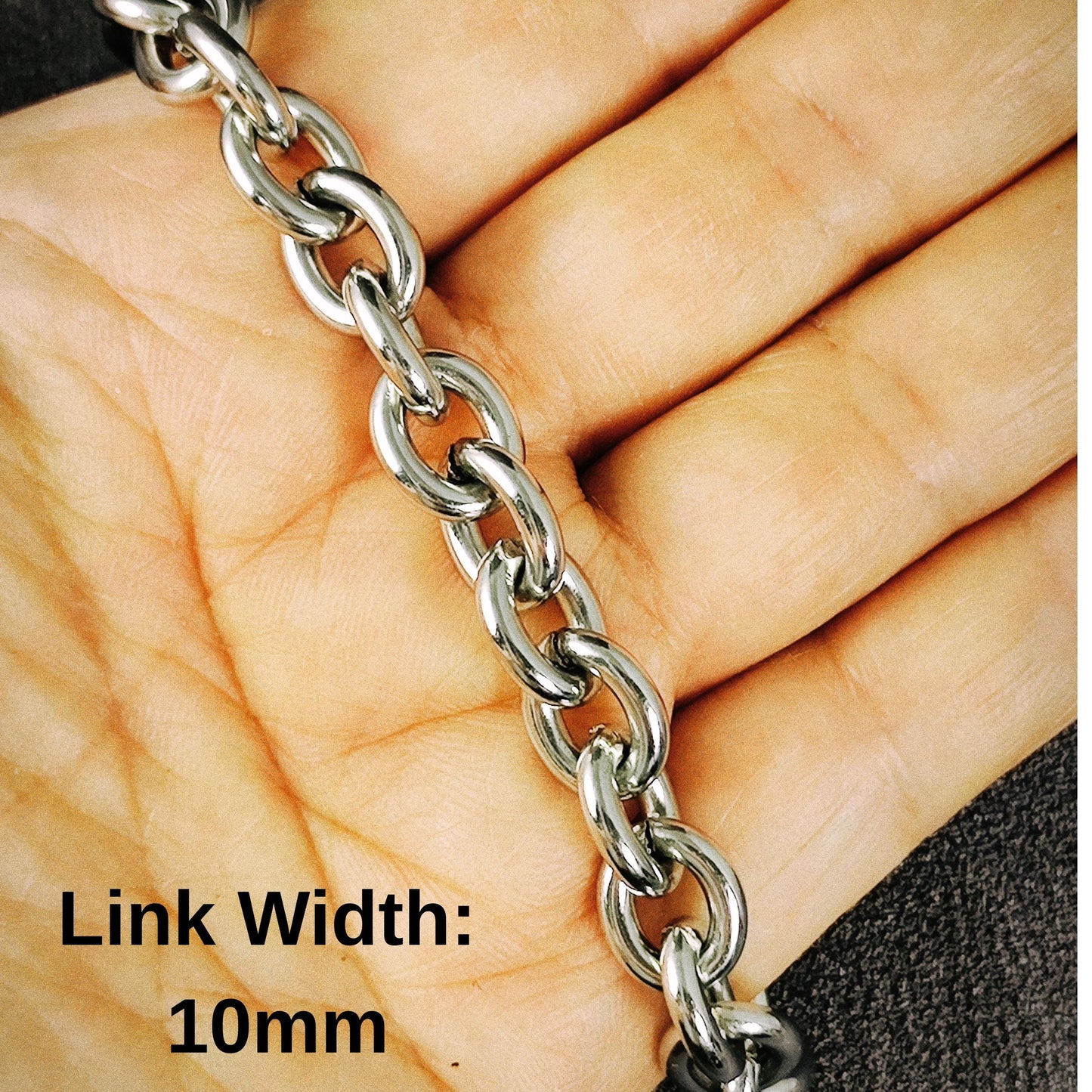 Stainless Steel Chunky Oval Link Chain By Meter, Waterproof Bold Rolo Cable Chain Wholesale Mens Unisex Jewelry Gift 8mm, 9mm, 12mm