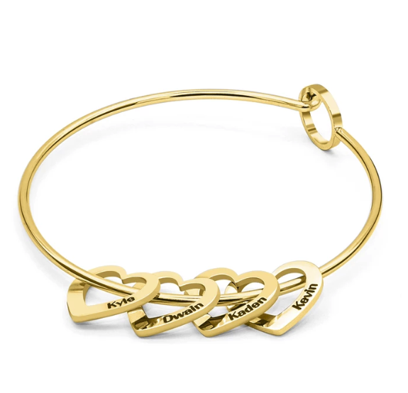Stainless Steel Bangle Letter Personalized Bracelets with Hearts Customized Engraved Names Bracelets