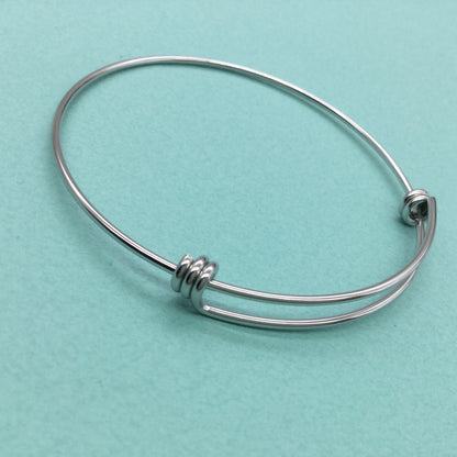 Bulk Lot 50 pcs Stainless Steel Adjustable Wire Bangle Bracelet 3 Loops Wrap Silver Tone 60mm