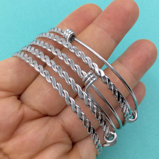 50pcs BRAIDED TWISTED Stainless Steel Adjustable Wire Bangle 3 Loops Wrap 60mm
