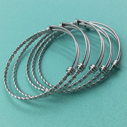 50pcs BRAIDED TWISTED Stainless Steel Adjustable Wire Bangle 3 Loops Wrap 60mm