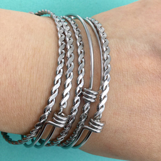 10 pcs BRAIDED TWISTED Stainless Steel Adjustable Wire Bangle Bracelet You Pick 50mm 55mm 60mm 65mm
