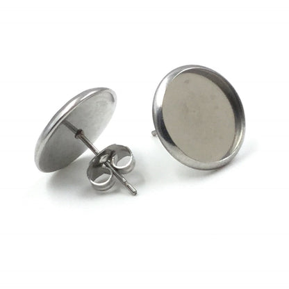 100pcs 12mm STAINLESS STEEL Blank Stud Earring Bezel Setting 316 Surgical Steel Post and Back