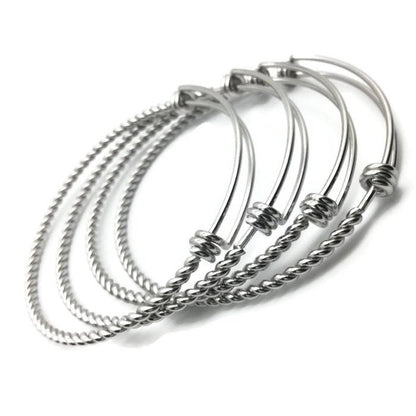 Bulk Lot 50pcs 3D Rope Style TWISTED Stainless Steel Adjustable Wire Bangle Bracelet 3 Loops Wrap Silver Tone