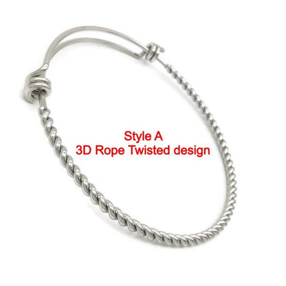 3 pcs Mix Style Twisted Beaided Glitter Mark Stainless Steel Adjustable Wire Bangle Bracelet