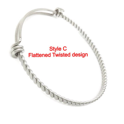 3 pcs Mix Style Twisted Beaided Glitter Mark Stainless Steel Adjustable Wire Bangle Bracelet