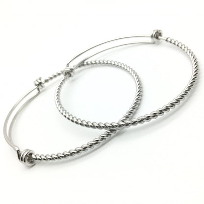 10 pcs Stainless Steel 3D Rope Style TWISTED Adjustable Wire Bangle Bracelet 3 Loops Wrap Silver Tone