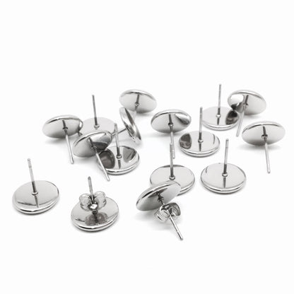100pcs 10mm STAINLESS STEEL Blank Stud Earring Bezel Setting 316 Surgical Steel Post and Back