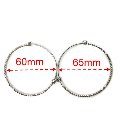 Bulk Lot 50pcs 3D Rope Style TWISTED Stainless Steel Adjustable Wire Bangle Bracelet 3 Loops Wrap Silver Tone
