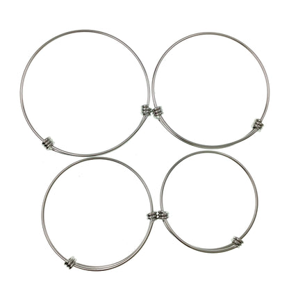 Bulk Lot 50 pcs Stainless Steel Adjustable Wire Bangle Bracelet 3 Loops Wrap You Pick From 4 Sizes
