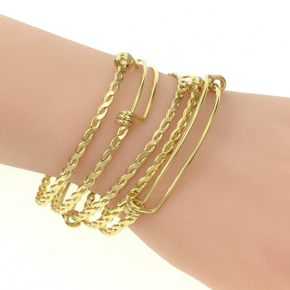 Bulk BRAIDED TWISTED Gold Plated Stainless Steel Adjustable Wire Bangle Bracelet