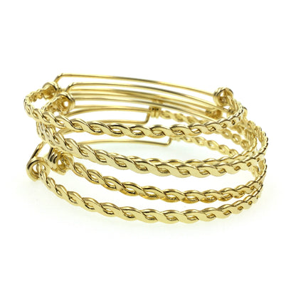 Bulk BRAIDED TWISTED Gold Plated Stainless Steel Adjustable Wire Bangle Bracelet