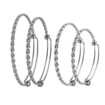 Bulk 50pcs BRAIDED TWISTED Stainless Steel Adjustable Wire Bangle  3 Loops Wrap