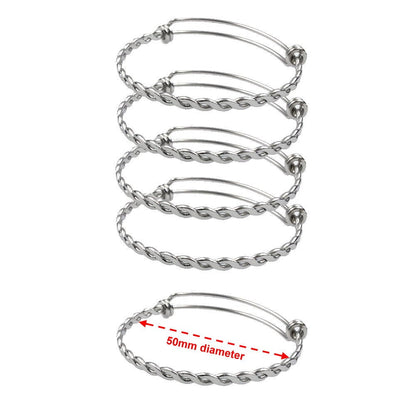 10 pcs BRAIDED TWISTED Stainless Steel Adjustable Wire Bangle Bracelet You Pick 50mm 55mm 60mm 65mm