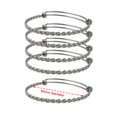 10 pcs BRAIDED TWISTED Stainless Steel Adjustable Wire Bangle Bracelet You Pick 50mm 55mm 60mm 65mm