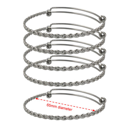 10 pcs BRAIDED TWISTED Stainless Steel Adjustable Wire Bangle Bracelet You Pick 50mm 55mm 60mm 65mm