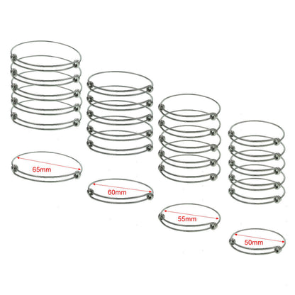 Bulk Lot 50 pcs Stainless Steel Adjustable Wire Bangle Bracelet 3 Loops Wrap You Pick From 4 Sizes