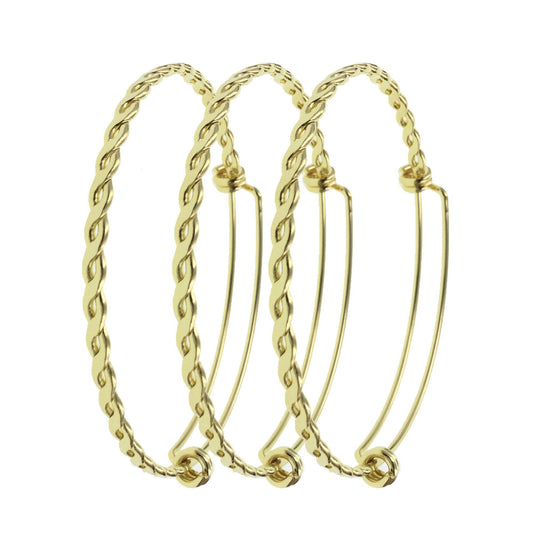 10 pcs Gold Plated BRAIDED TWISTED Stainless Steel Adjustable Wire Bangle Bracelet 3 Loops Wrap