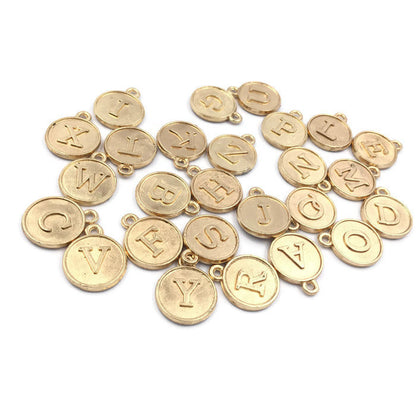 78 pcs - 3 sets of 26 K C Gold Plated Alphabet Letter Initial Round Charms