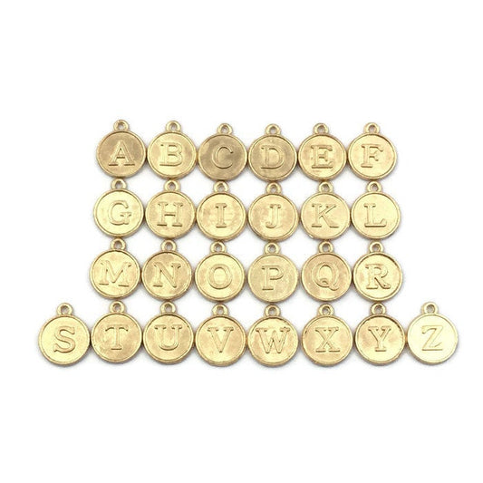 78 pcs - 3 sets of 26 K C Gold Plated Alphabet Letter Initial Round Charms