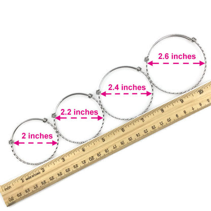 10 pcs BRAIDED TWISTED Stainless Steel Adjustable Wire Bangle Bracelet You Pick 50mm 55mm 60mm 65mm