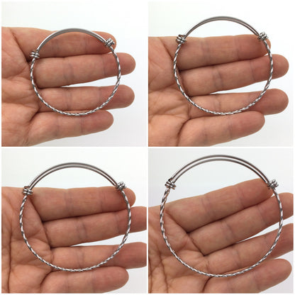 10 pcs BRAIDED TWISTED Stainless Steel Adjustable Wire Bangle Bracelet You Pick 50mm 55mm 60mm 65mm