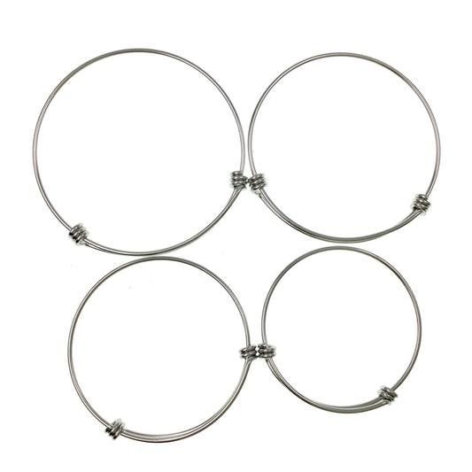 10pcs Stainless Steel Adjustable Wire Bangle Bracelet 3 Loops Wrap You Pick 4 Sizes