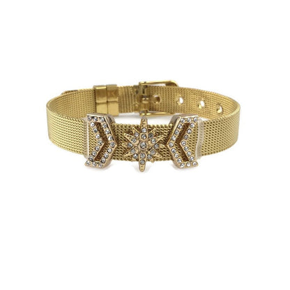 Stainless Steel Mesh Adjustable Wristband Bracelet 10mm North Star Invert V Slide Charm - You Pick