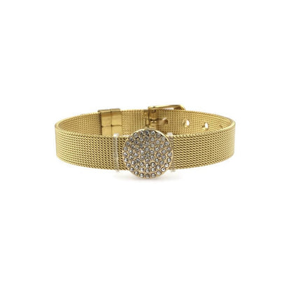 Stainless Steel Mesh Adjustable Wristband Bracelet 10mm with Rhinestones Disc Slide Charm - You Pick