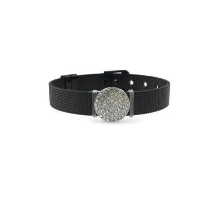 Stainless Steel Mesh Adjustable Wristband Bracelet 10mm with Rhinestones Disc Slide Charm - You Pick