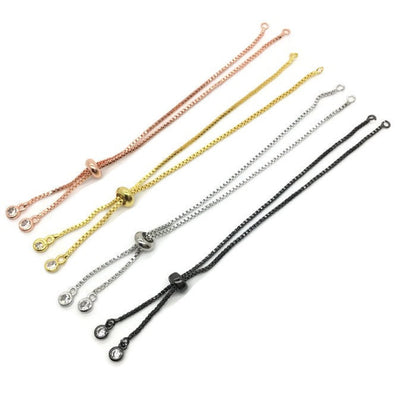 Bolo Bracelet Adjustable Brass High Quality Plated Box Chain Slider Clasp Stone Charm Dangling Semi Finished