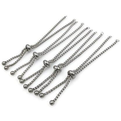 Bulk Adult Size Stainless Steel Bolo Bracelet Adjustable 2.5mm Round Box Chain Slider Clasp Semi Finished Ball End