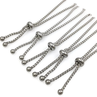 Bulk Adult Size Stainless Steel Bolo Bracelet Adjustable 2.5mm Round Box Chain Slider Clasp Semi Finished Ball End