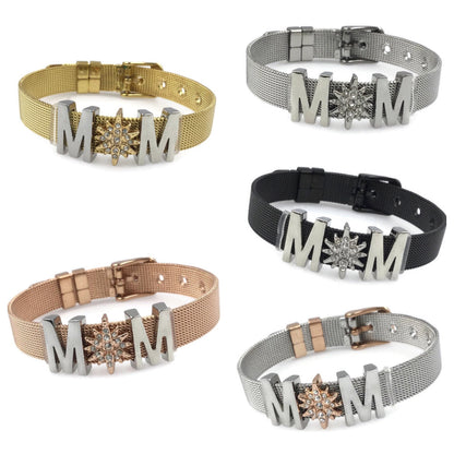Stainless Steel Mesh Adjustable Wristband Bracelet 10mm North Star Mom Slide Charm - You Pick