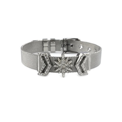 Stainless Steel Mesh Adjustable Wristband Bracelet 10mm North Star Invert V Slide Charm - You Pick
