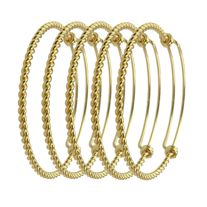 Bulk lot Gold Plated Stainless Steel 3D Rope Style TWISTED Adjustable Wire Bangle Bracelet