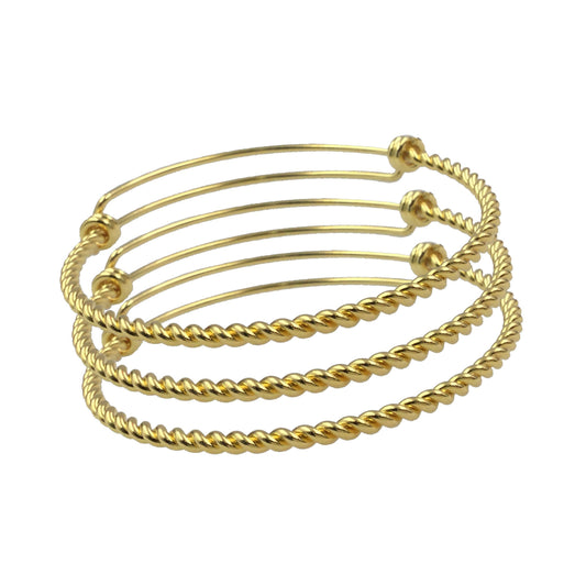 10 pcs Gold Plated Stainless Steel 3D Rope Style TWISTED Adjustable Wire Bangle Bracelet