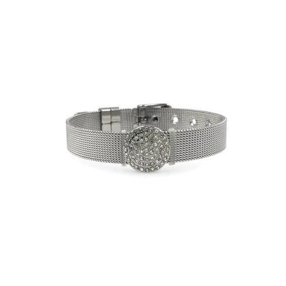 Stainless Steel Mesh Adjustable Wristband Bracelet 10mm with Rhinestones Disc Slide Charm - You Pick