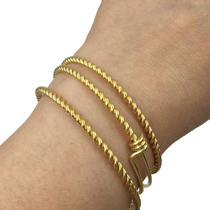 Bulk lot Gold Plated Stainless Steel 3D Rope Style TWISTED Adjustable Wire Bangle Bracelet