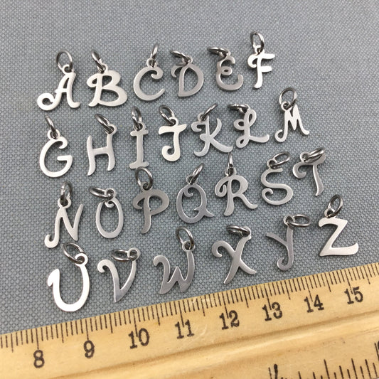 26pcs A-Z Set Stainless Steel 12mm Script Font Alphabet Letter Initial Charm with Jump Ring
