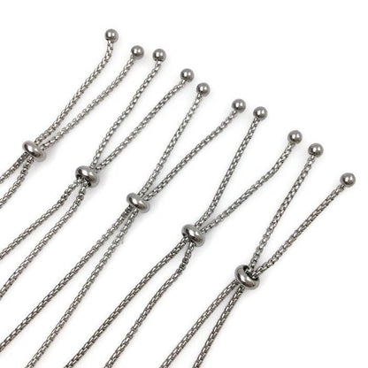 Bulk Adult Size Stainless Steel Bolo Bracelet Adjustable 1.8mm Round Box Chain Slider Clasp Semi Finished Ball End