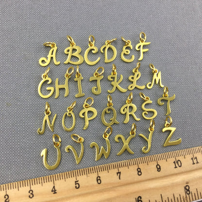26pcs A-Z Set Stainless Steel Gold Plated 12mm Script Font Alphabet Letter Initial Charm with Jump Ring