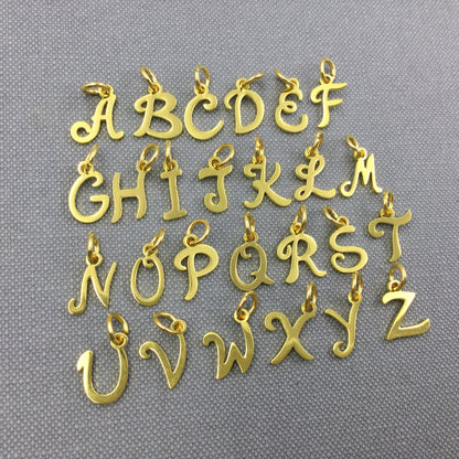 26pcs A-Z Set Stainless Steel Gold Plated 12mm Script Font Alphabet Letter Initial Charm with Jump Ring