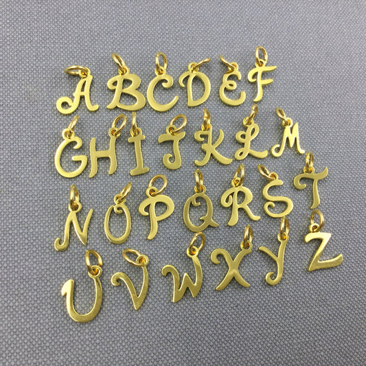 26pcs A-Z Set Stainless Steel Gold Plated 12mm Script Font Alphabet Letter Initial Charm with Jump Ring