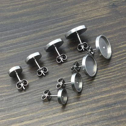 100pcs Thick Rim STAINLESS STEEL Blank Stud Earring Bezel Setting 316 Surgical Steel Post and Back - You pick