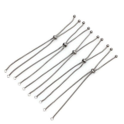 Bulk Adult Size Stainless Steel Bolo Bracelet Adjustable 1.8mm Round Box Chain Slider Clasp Semi Finished Ball End