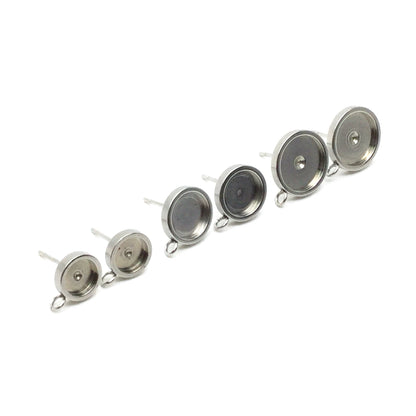 100pcs Thick Rim STAINLESS STEEL Blank Stud Earring Bezel Loop Connector Setting 316 Surgical Steel Post and Back - You pick