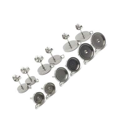 100pcs Thick Rim STAINLESS STEEL Blank Stud Earring Bezel Loop Connector Setting 316 Surgical Steel Post and Back - You pick