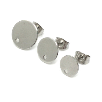 STAINLESS STEEL Blank Stud Earring Disc Hole Connector Setting for Dangling Style Earrings 316 Surgical Steel Post and Back You pick